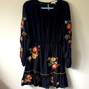 Bohme Black Dress with Floral Embroidery